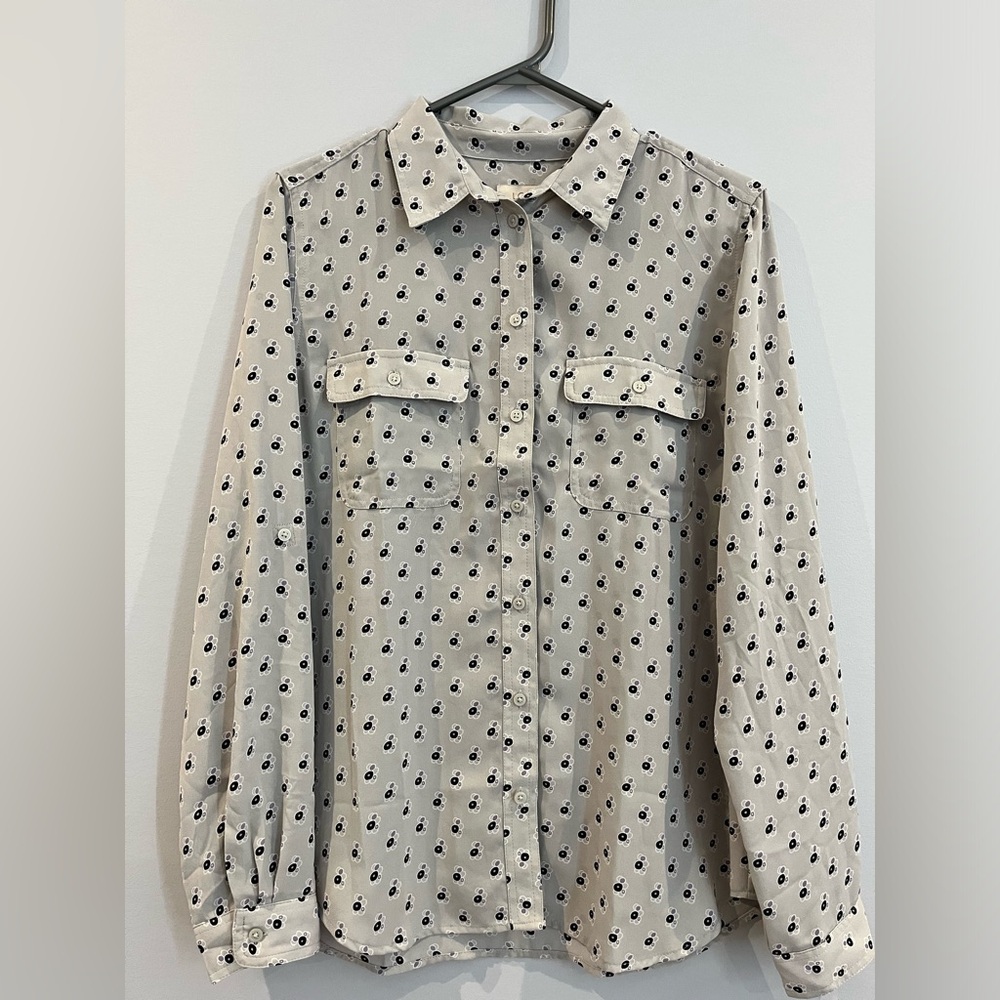 Loft blouse. Size medium. Gray with black and purple bubble print.